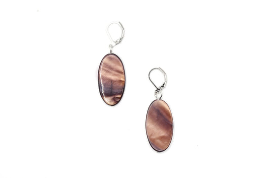Sea Lily Oval Mother of Pearl Brown Earrings