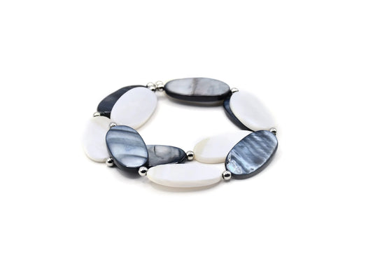 Sea Lily Oval Black-White Two Strand Mother-of-Pearl Bracelet