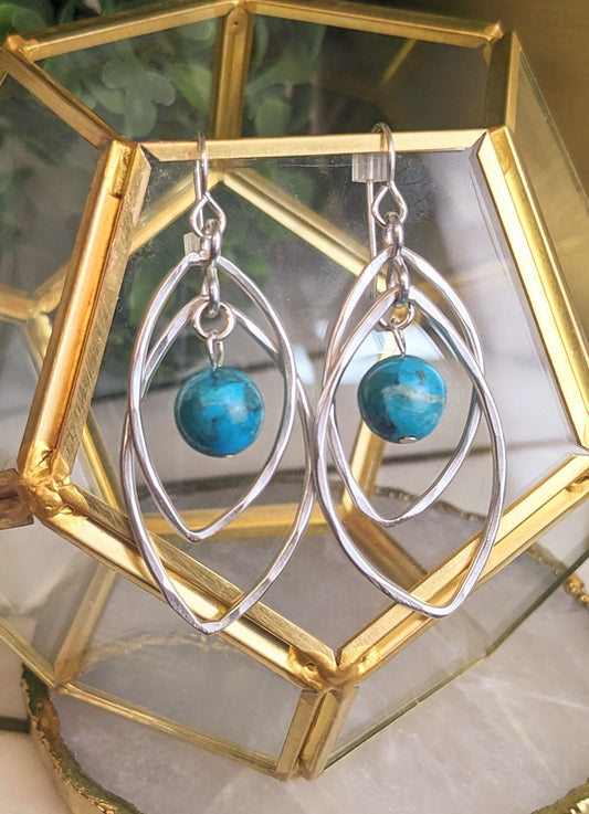 MARJORIE BAER MEDIUM LAYERED LEAF RINGS WITH TURQUOISE BEAD EARRINGS