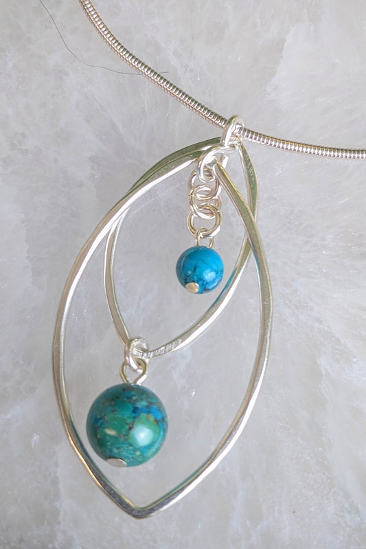 MARJORIE BAER LAYERED LEAF RINGS WITH TURQUOISE BEADS NECKLACE