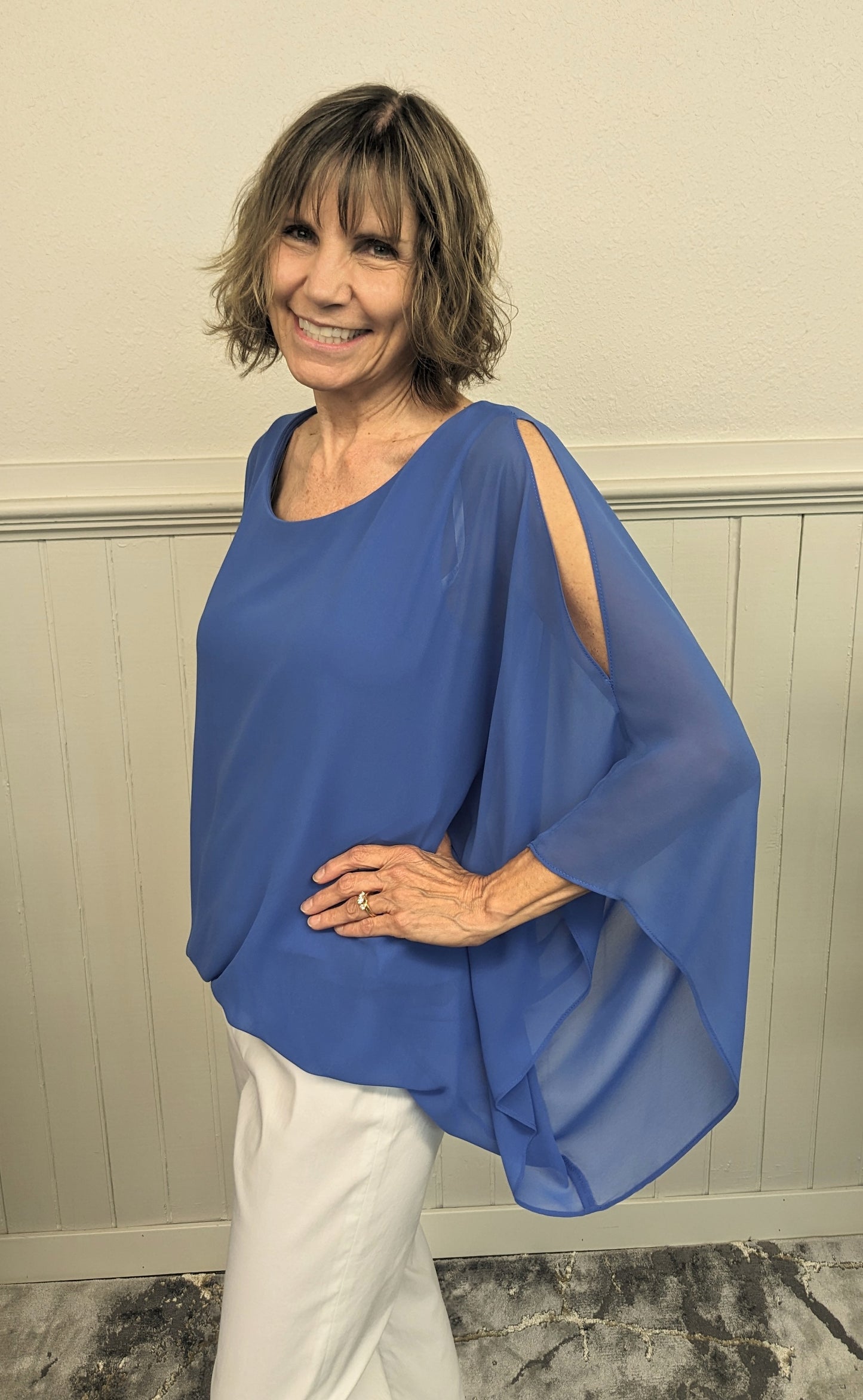 JOSEPH RIBKOFF DRAPE SLEEVE TOP