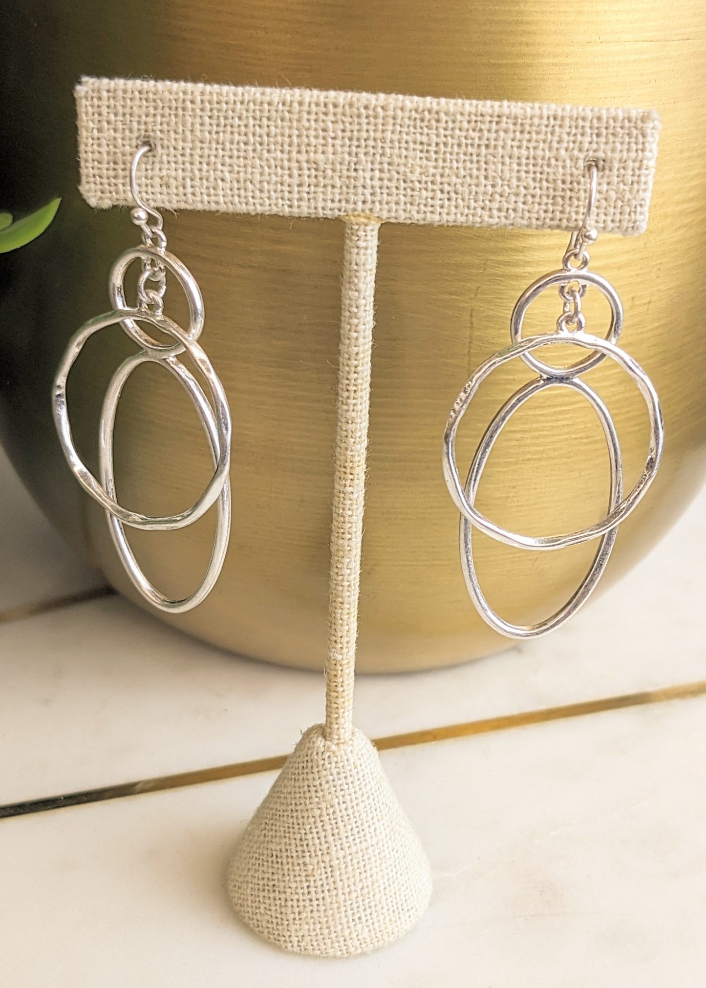 SILVER ROUND AND OVAL DANGLE EARRINGS
