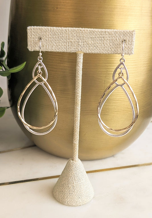 GOLD AND SILVER TEARDROP EARRINGS