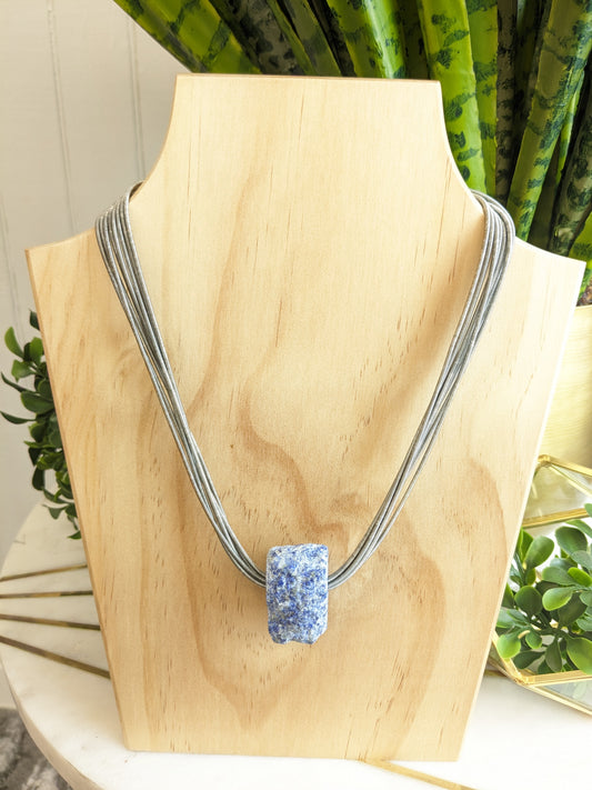 SEA LILY SLATE MULTI STRAND PIANO WIRE NECKLACE WITH LAPIS STONE
