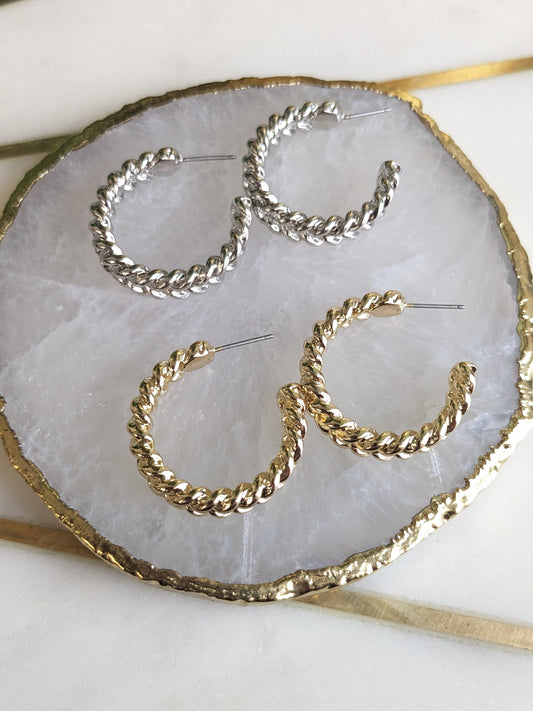 BRAIDED HOOP EARRINGS GOLD OR SILVER