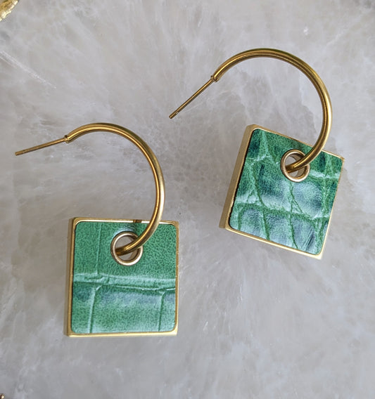 SQUARE DROP HOOP EARRINGS