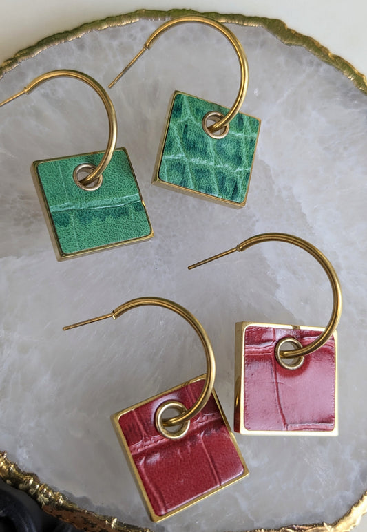 SQUARE DROP HOOP EARRINGS