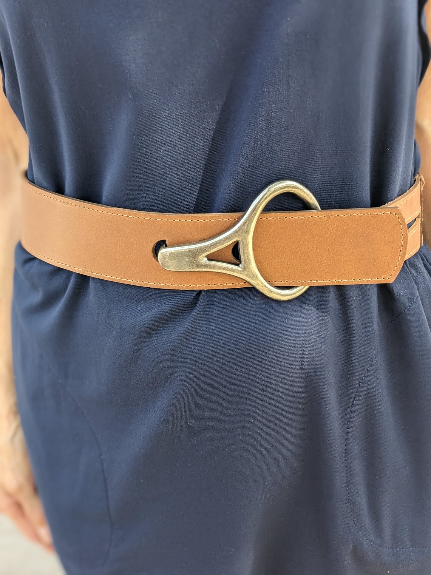BROWN LEATHER BELT WITH SILVER HOOK BUCKLE