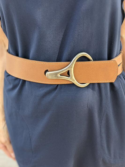 BROWN LEATHER BELT WITH SILVER HOOK BUCKLE