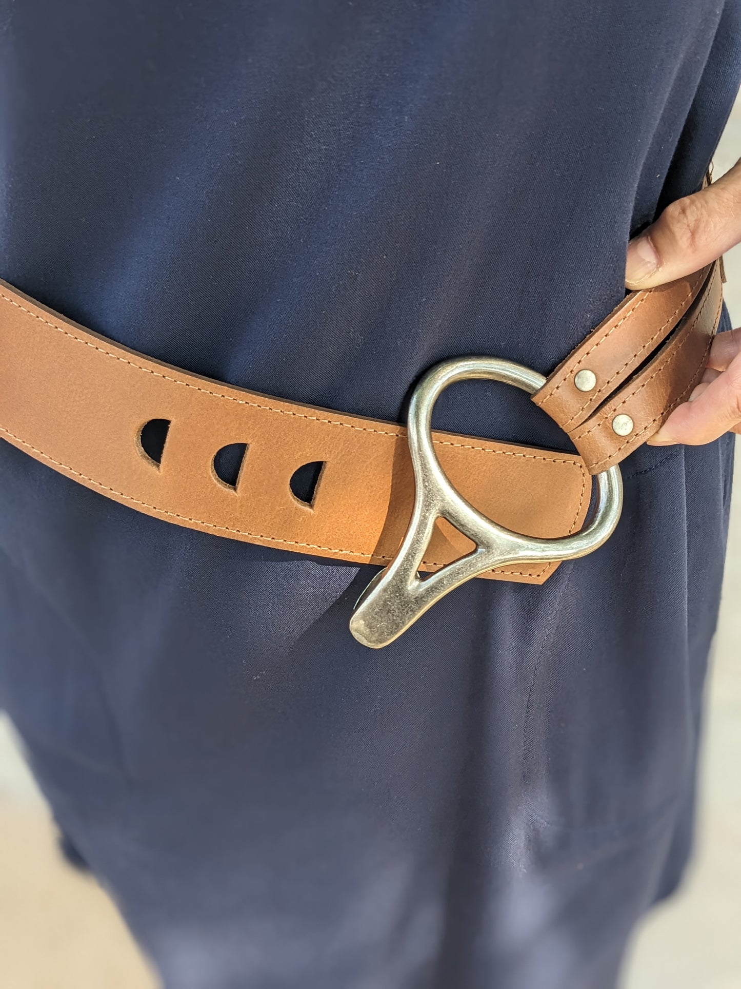 BROWN LEATHER BELT WITH SILVER HOOK BUCKLE