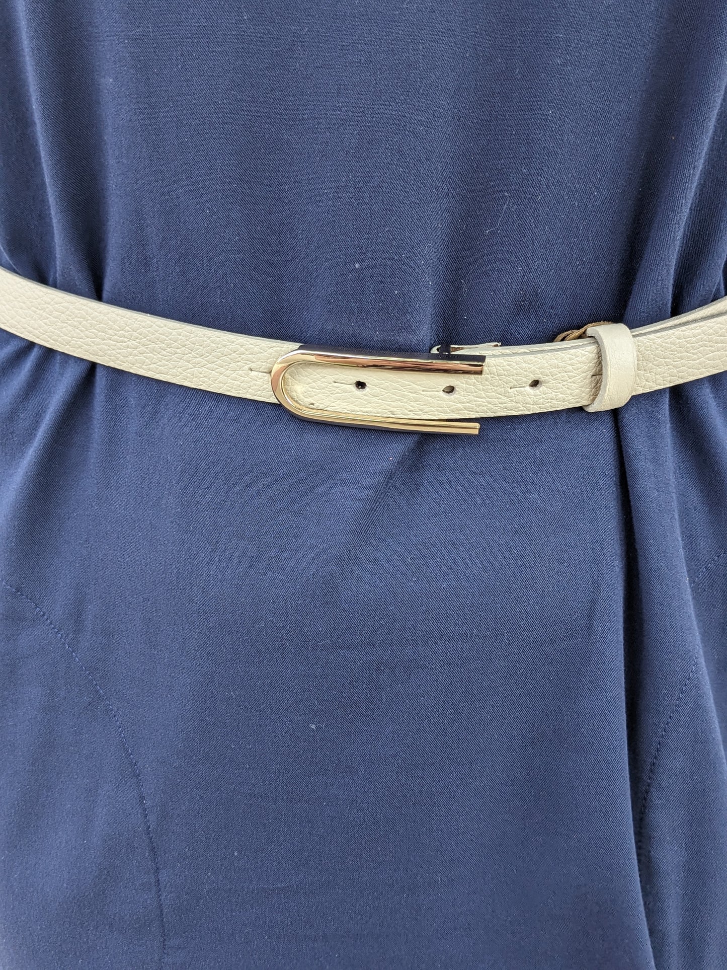 BONE LEATHER BELT WITH GOLD BUCKLE