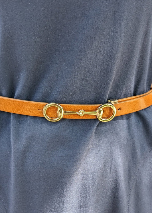 NATURAL LEATHER BELT WITH GOLD SNAP ON BUCKLE