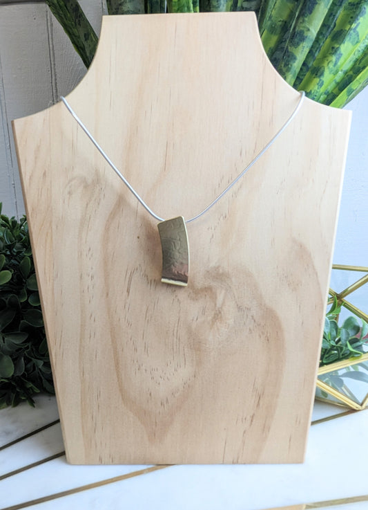 MARJORIE BAER BRASS RECTANGLE ON SILVER CHAIN NECKLACE