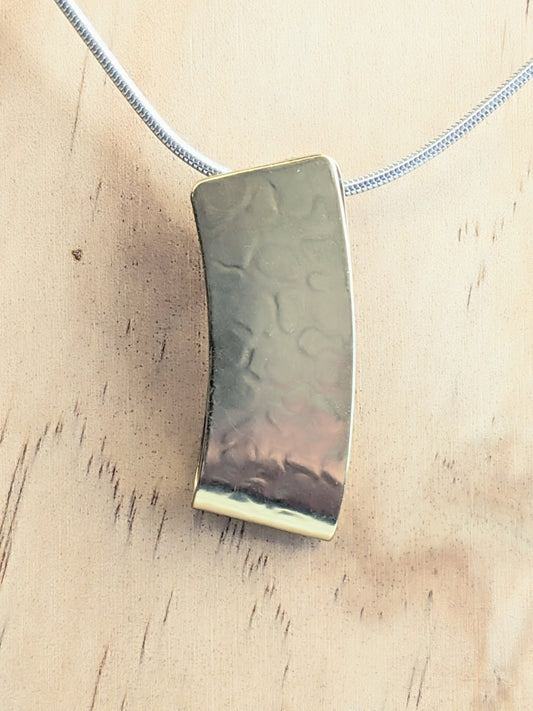 MARJORIE BAER BRASS RECTANGLE ON SILVER CHAIN NECKLACE
