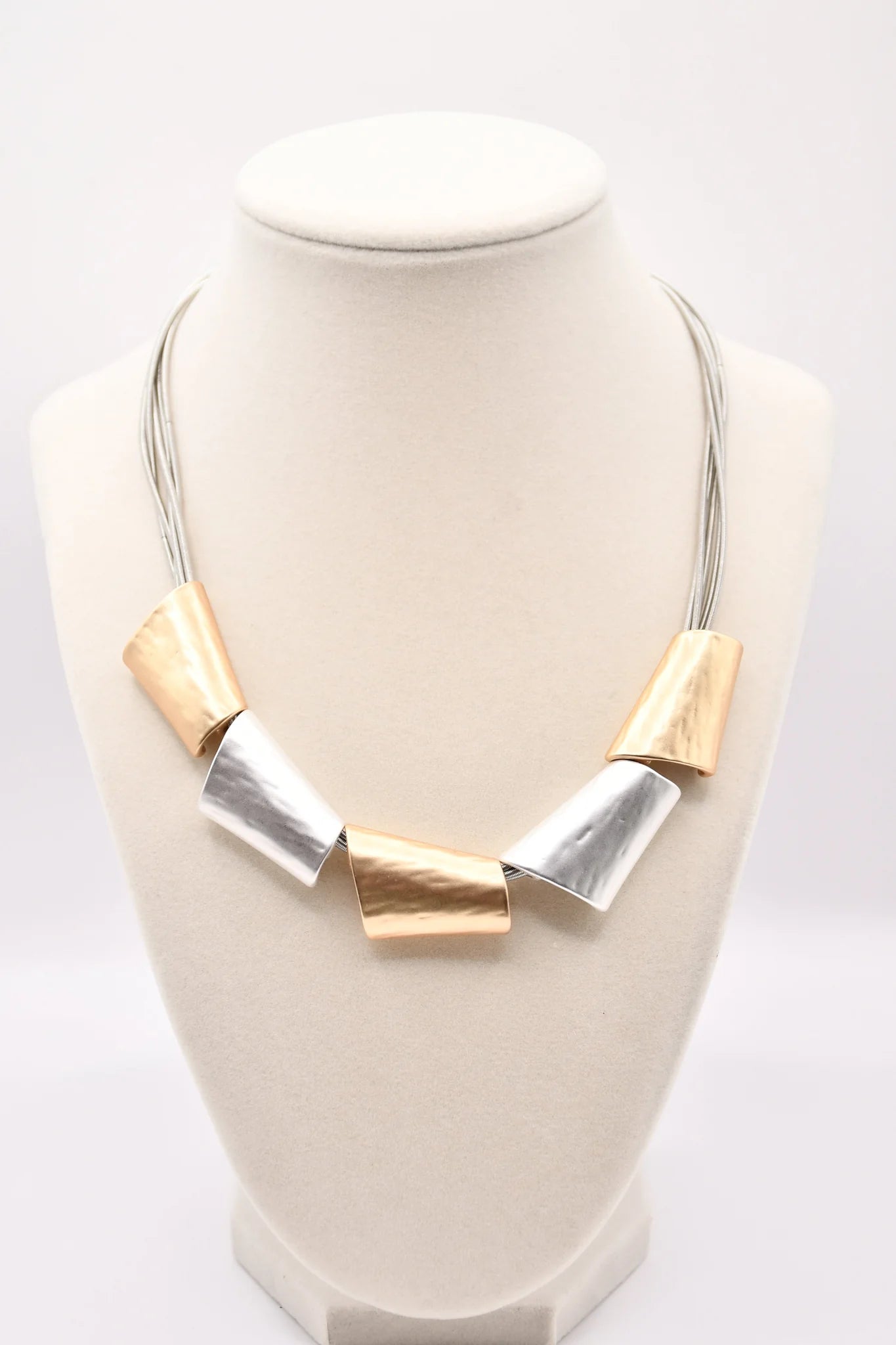 Sea Lily Gold Wire Necklace with Silver and Gold Slide Pendants