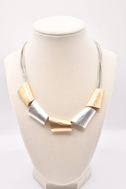 Sea Lily Gold Wire Necklace with Silver and Gold Slide Pendants