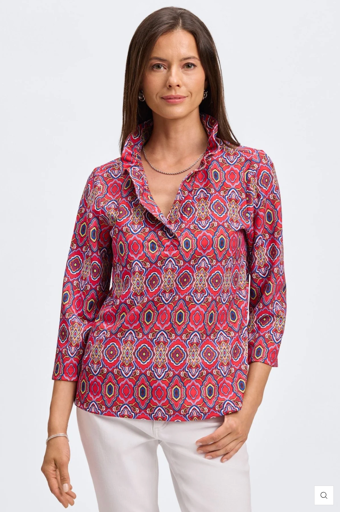 TAMMY GEOMETRIC TILE 3/4 SLEEVE POPOVER SHIRT