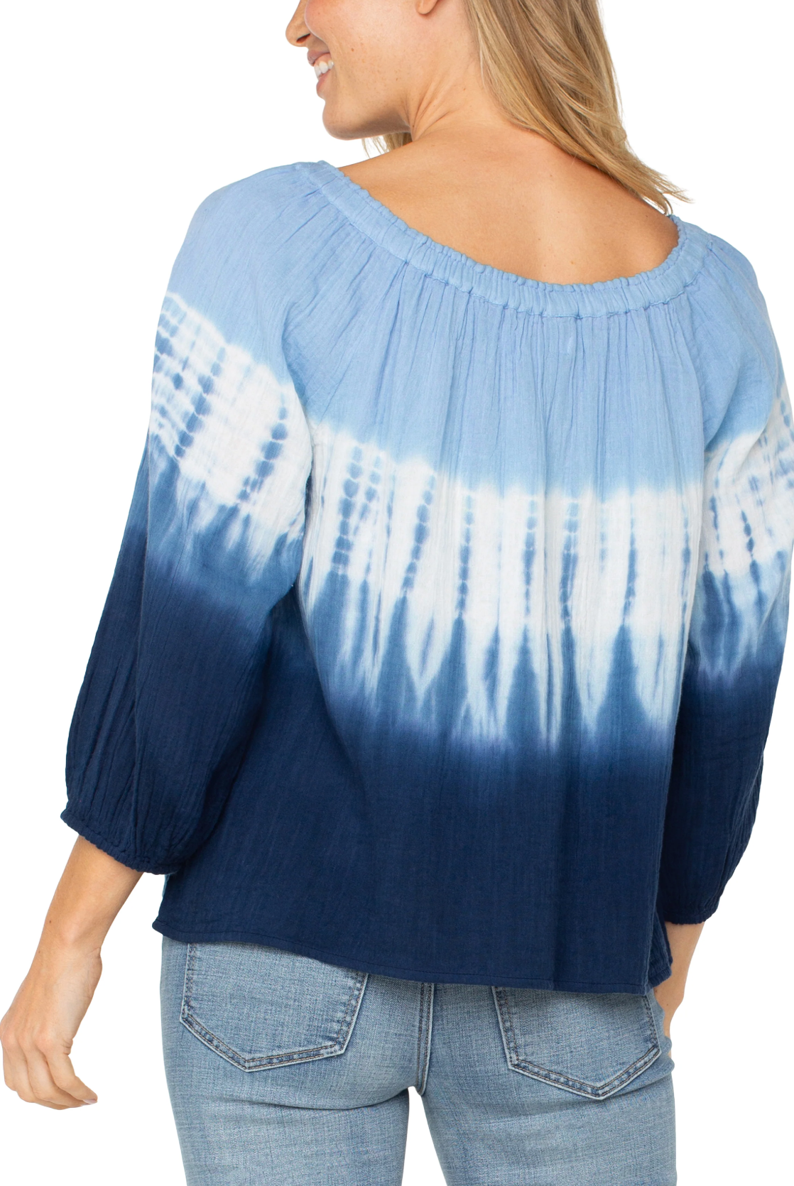 LIVERPOOL 3/4 SLEEVE BOAT NECK WOVEN TOP