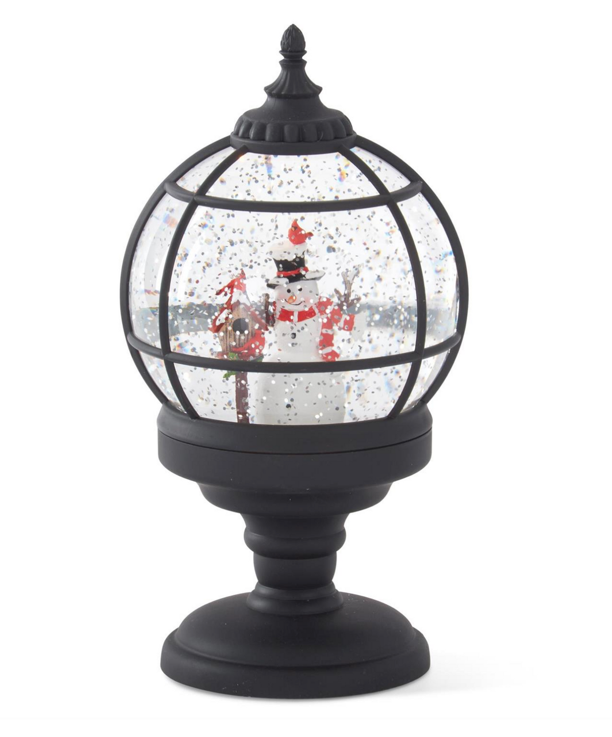 K&K Interiors 9.5" Black Grid Snowman Water Spinning LED Snow Globe with Timer