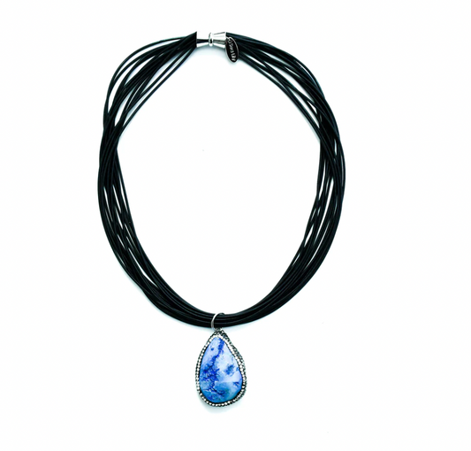 SEA LILY 10 STRAND NECKLACE WITH BLUE CRYSTAL PENDANT