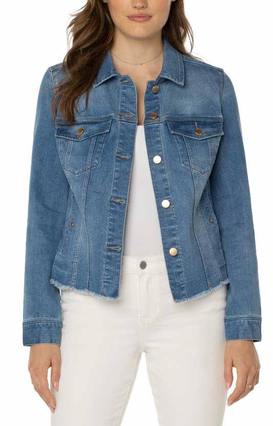 LIVERPOOL CLASSIC JEAN JACKET WITH FRAY HEM - PETITE
