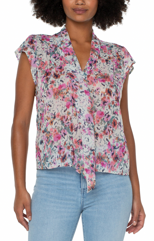 LIVERPOOL SLEEVELESS BLOUSE WITH FRONT DRAPE - PETITE