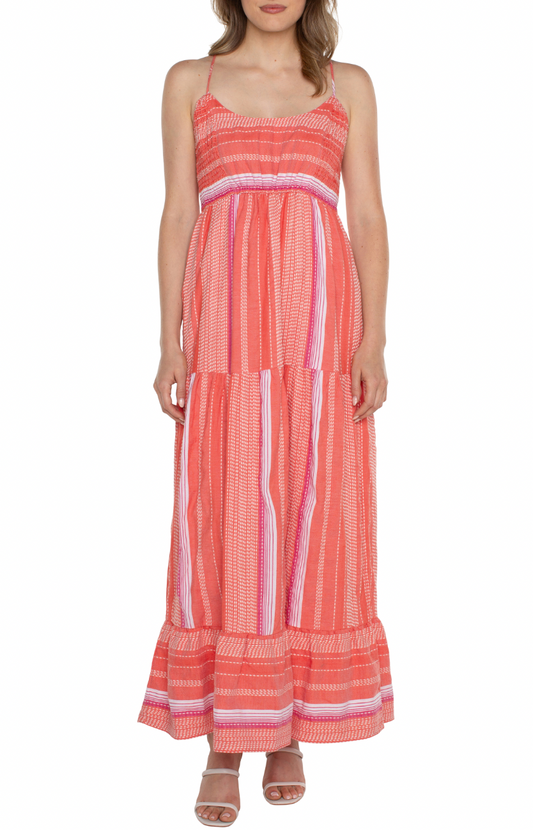 LIVERPOOL RACER BACK TIERED MAXI DRESS W/ SMOCKING