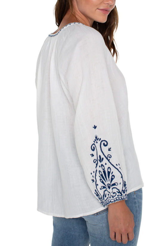 LIVERPOOL LONG SLEEVE EMBROIDERED DOUBLE GAUZE WOVEN TOP