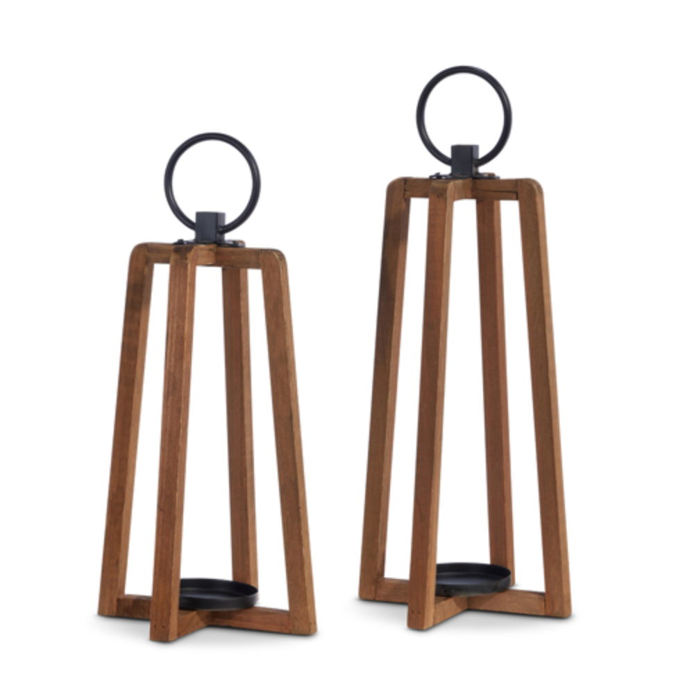 WOOD & IRON CANDLE HOLDER LANTERN 6th & Broadway Clothing and Decor