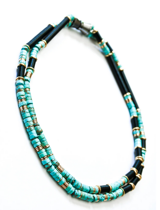 SEA LILY WHITE TURQUOISE BEADS WITH GOLD PLATED HEMATITE NECKLACE