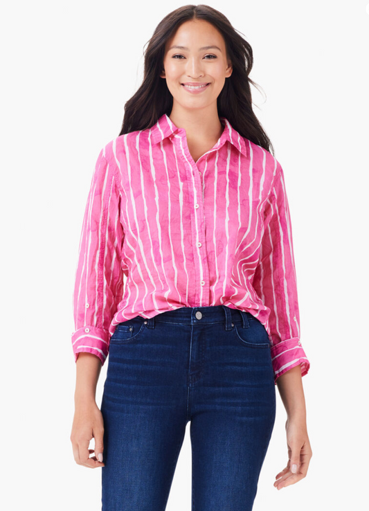 NIC+ZOE WATERCOLOR STRIPE GIRLFRIEND SHIRT