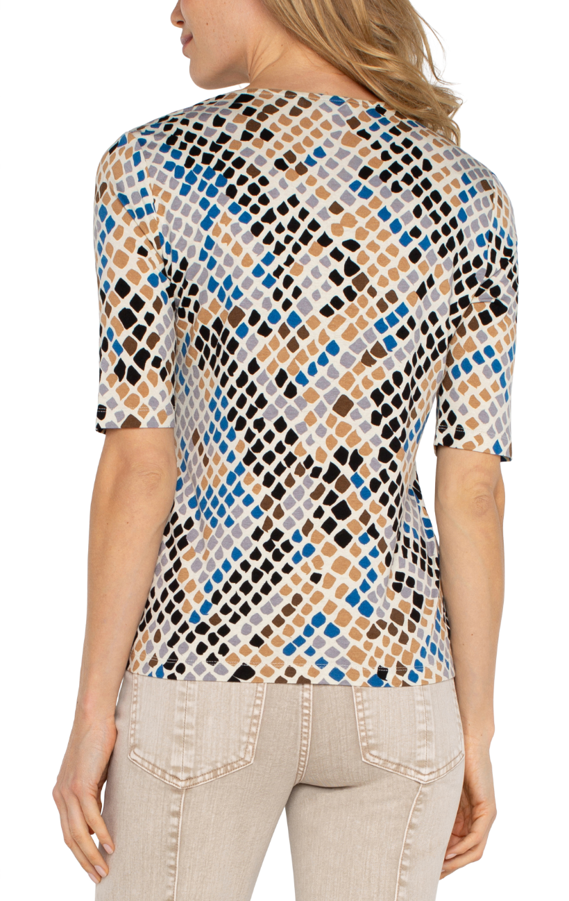 LIVERPOOL 1/2 SLEEVE V NECK DOUBLE LAYER FRONT KNIT TOP