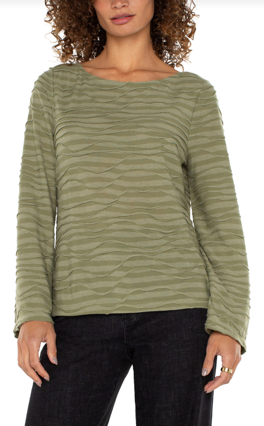 LIVERPOOL LONG FLARED SLEEVE BOAT NECK KNIT TOP