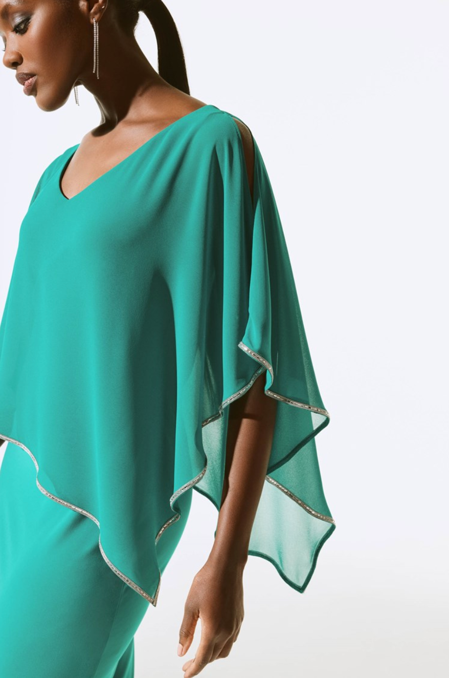 JOSEPH RIBKOFF CHIFFON AND SILKY KNIT PONCHO DRESS