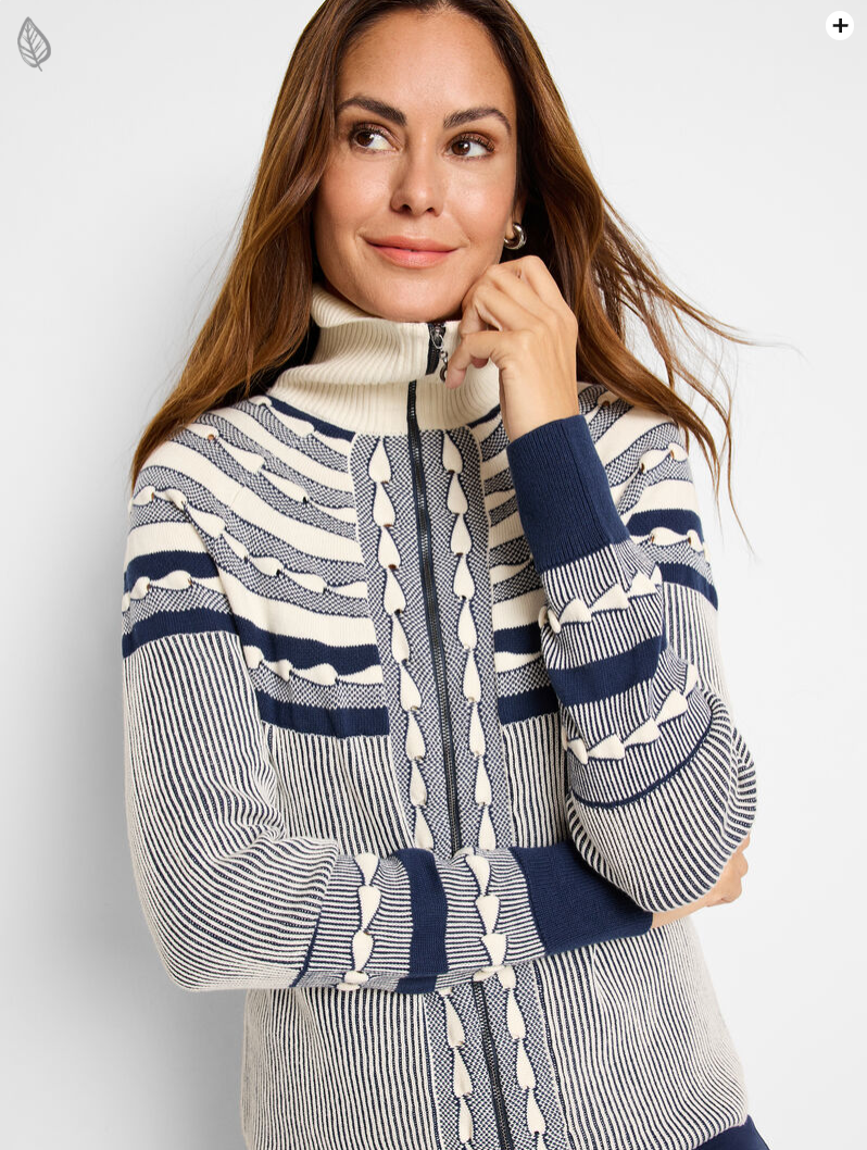NIC+ZOE PLACED FAIRISLE ZIP FRONT CARDIGAN