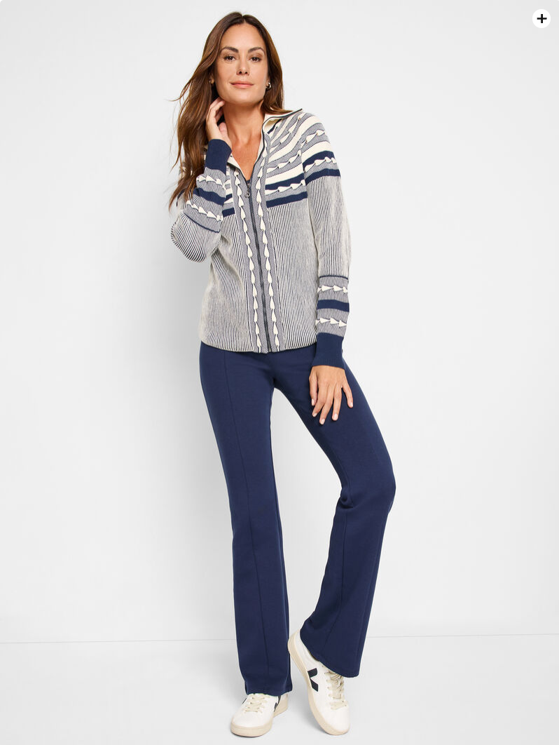 NIC+ZOE PLACED FAIRISLE ZIP FRONT CARDIGAN