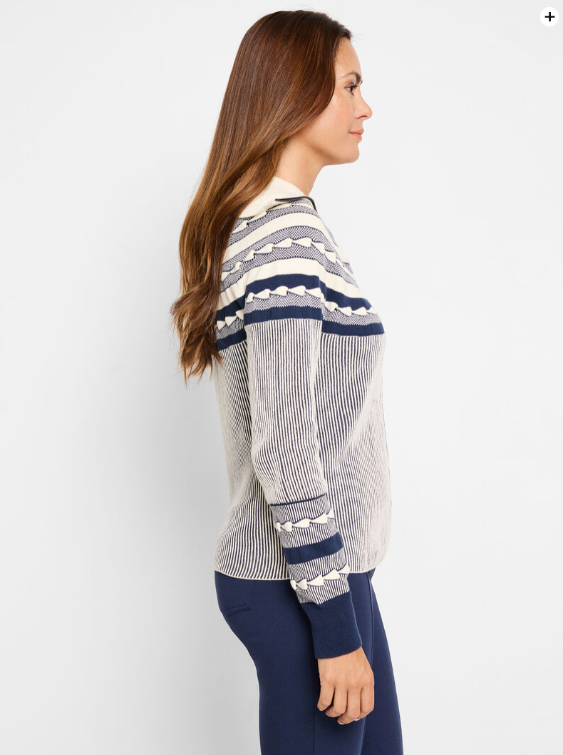 NIC+ZOE PLACED FAIRISLE ZIP FRONT CARDIGAN