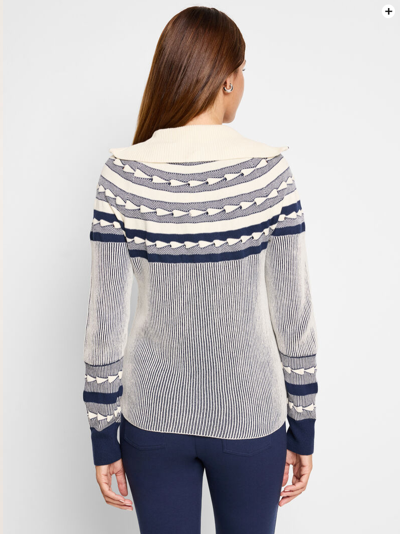 NIC+ZOE PLACED FAIRISLE ZIP FRONT CARDIGAN