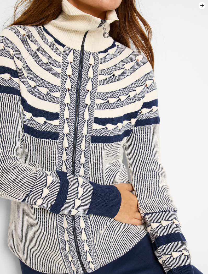 NIC+ZOE PLACED FAIRISLE ZIP FRONT CARDIGAN