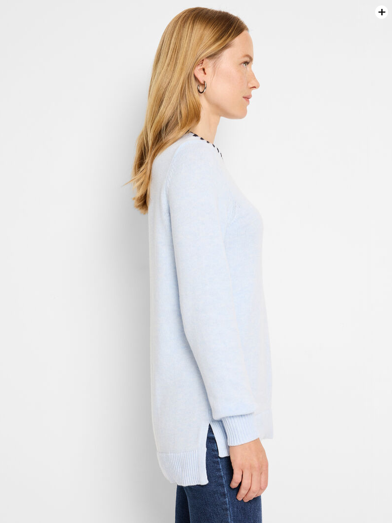 NIC+ZOE COTTON CASHMERE BLANKET STITCH SWEATER