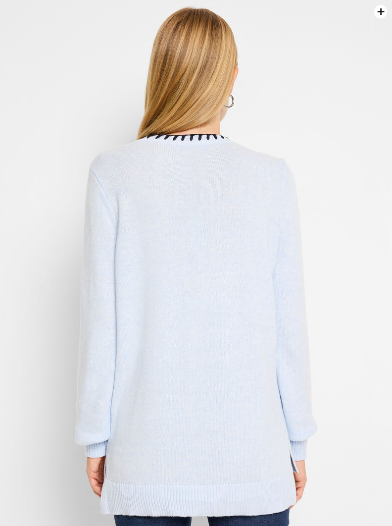 NIC+ZOE COTTON CASHMERE BLANKET STITCH SWEATER