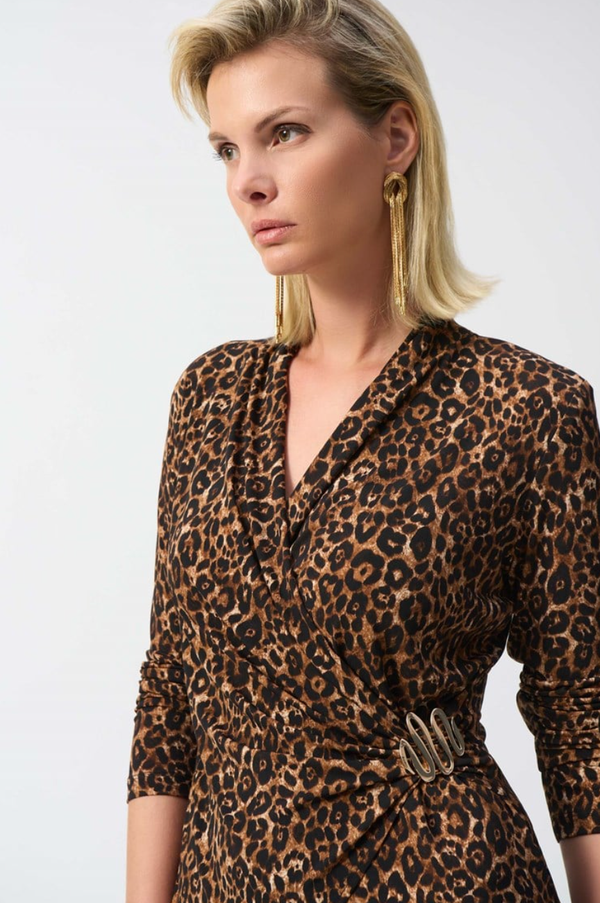 JOSEPH RIBKOFF SILKY KNIT ANIMAL PRINT WRAP TOP
