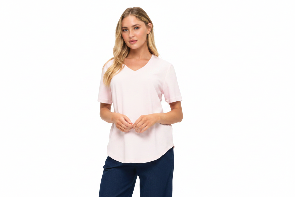 Focus Comb Cotton V-Neck Short SLeeve