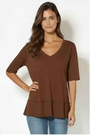Mododoc Half Sleeve V-Neck Mix Media Top