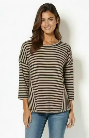 Mododoc 3/4 Sleeve Jewel Neck Stripe Play Top