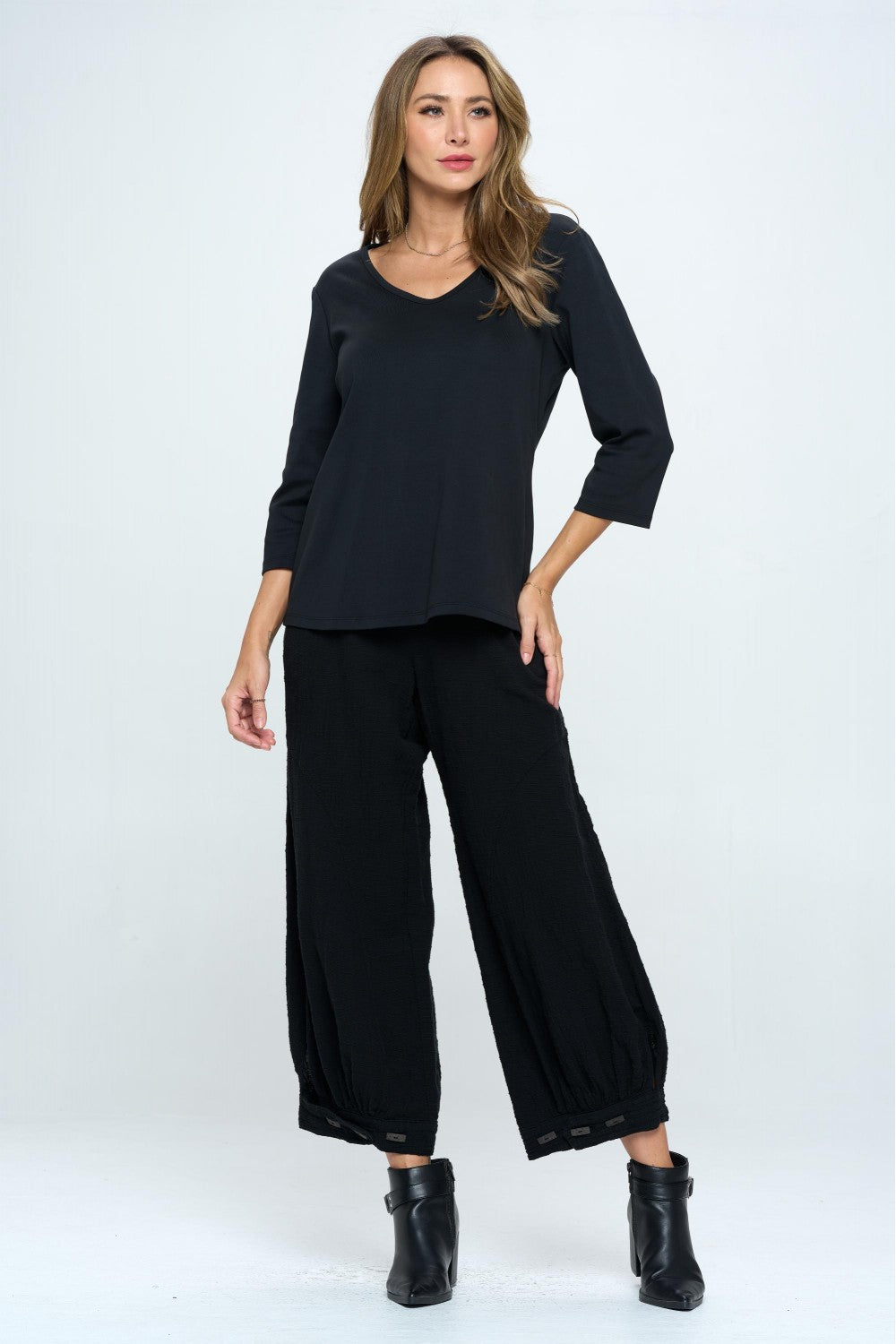 Focus Baby Rib 3/4 Sleeve V-neck Tee