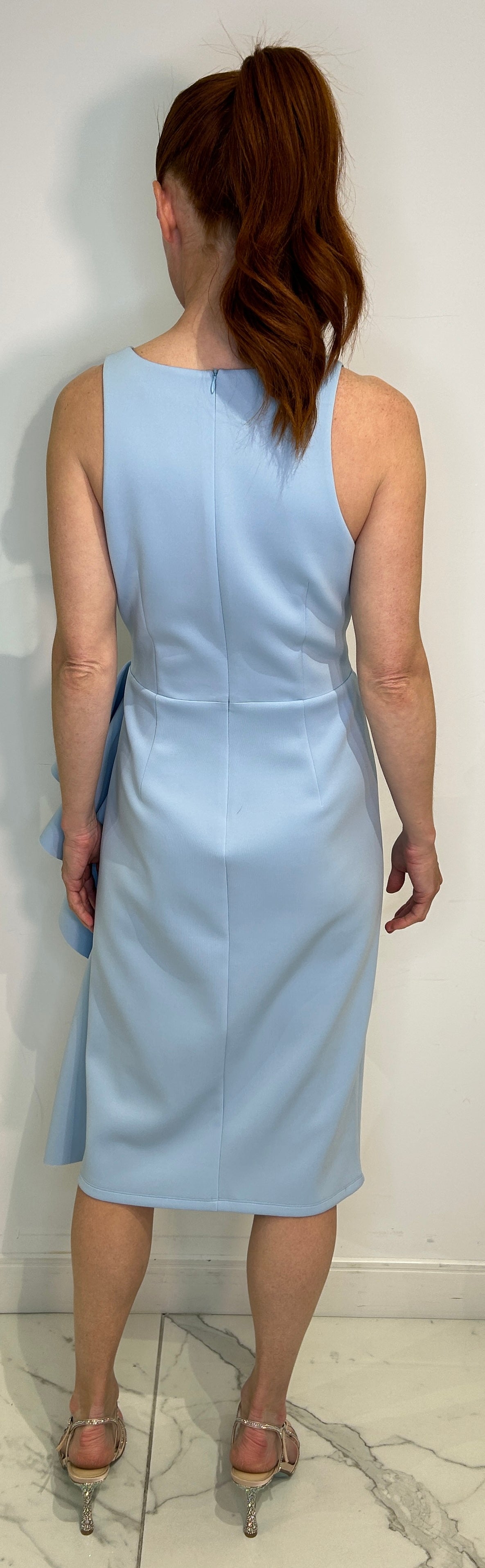 LONDON TIMES SIDE PLEATED CASCADE HALTER DRESS