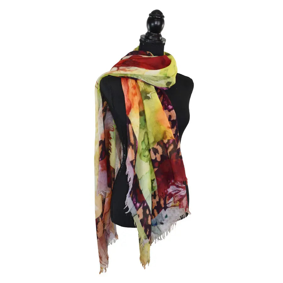DUPATTA FRAYE WATERCOLOR FLORAL WOOL BLEND SCARF
