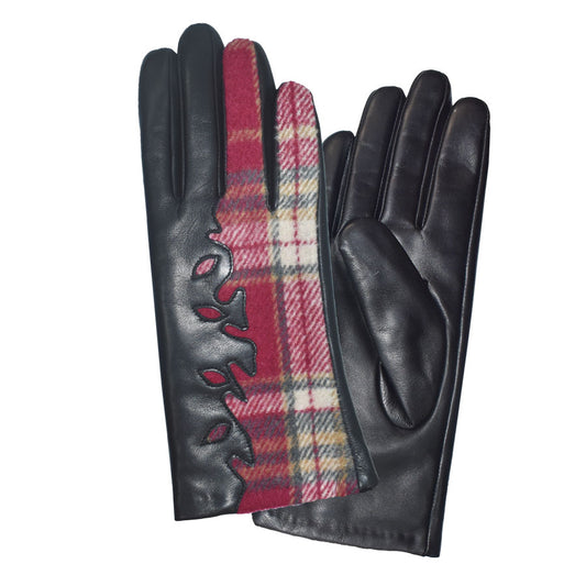RYHAN CUT OUT LEATHER & PLAID GLOVES