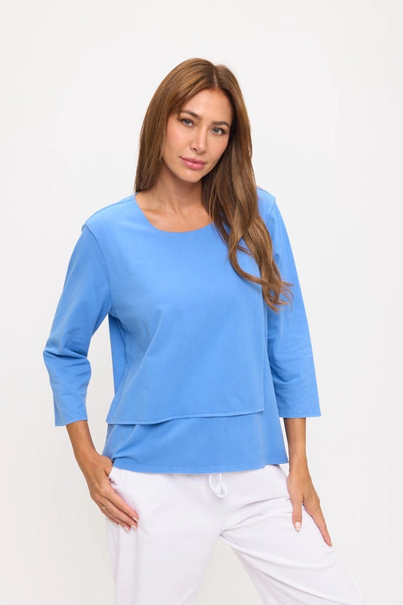 Focus Round Neck 3/4 Sleeve Front Layer Panel Tunic